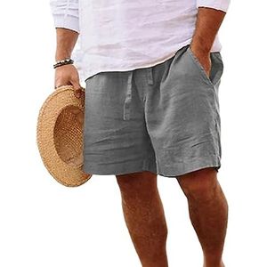 Men's Cotton Linen Drawstring Beach Shorts,Mens Cotton Linen Shorts Casual Summer Drawstring Shorts Loose Fit Solid Color Elastic Waist (3XL,Light Gray)