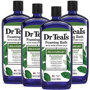 Dr. Teal's Foaming Bath met Pure Epsom Salt, Relax & Relief with Eucalyptus & Spearmint, 34 fl oz (set van 4) (Packaging May Vary)