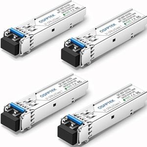QSFPTEK 4 stuks 1000BASE-LX/LH Gigabit SFP-module, 1310 nm, 10 km, DDM, single-modus LC Mini-GBIC Transceiver voor Cisco GLC-LH-SMD/GLC-LX-SM-RGD, Ubiquiti UF-SM-1G, Mikrotik, Supermicro