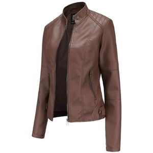 Hiseng Damesjas van kunstleer, met zakken met ritssluiting, koffiebruin, korte jas, herfst, lente