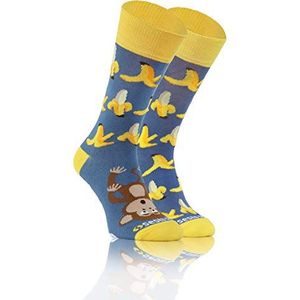 Sesto Senso Kleurrijke Hoge Sokken Grappige Katoen Dames Heren Funny Socks 35-38 Banana Monkey Banaan Aap