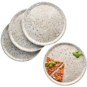 MamboCat Stone Drops Pizzabord, set van 4 pizzaborden, diameter 33 cm, voor 4 personen, grote pizzaborden van porselein met 3D-steenlook, voor pizza's of om te serveren, XL-platte borden, serveerplaat