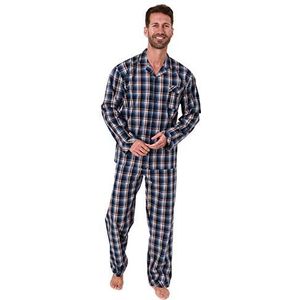 Normann heren pyjama lange mouw pj set nachtkleding geweven tot knoop in elegant geruit ontwerp, Blauw, L