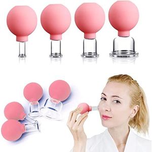4 stuks glazen gezichtscupping-set | Siliconen vacuümzuiging | Cupping massagetherapie | Een kit voor anti-cellulitis, anti-rimpel en onmiddellijk tijdloze huid | Voor ogen, gezicht en lichaam (roze)
