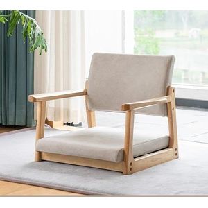 FZDZ Japanse massief houten tatami-stoel zonder poten met armleuningen rugleuning vloerstoel comfortabel kussen lage kruk geschikt voor raam, kantoor, thuis (A)