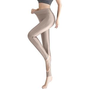 Powder Queen, Legging van kunstleer, elastische leren broek voor dames, met hoge taille en butt lift, gevoerd met fleece, Beige, XXL