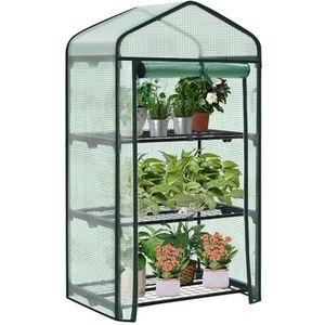 WOLTU Broeikas, kleine broeikas voor de tuin, broeikas met 3 draadrekken voor plantenbakken, groen, met oprolbare deur, PE 140 g/m², 69 x 49 x 125 cm