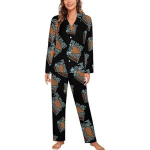 Pig Roast Vrouwen Lange Mouw Button Down Nachtkleding Zachte Nachtkleding Lounge Pyjama Set XL