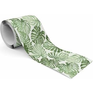 Muralo - Zelfklevende rand - behangrand wandportemonnee - decoratieve wandtattoo voor muren, meubels, plafonds, behang, wandbekleding, deuren - groene bladeren van Monstera - Br.10 cm x hoogte 300 cm