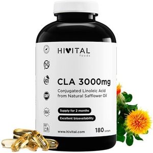 CLA Geconjugeerd Linolzuur 3000 mg per portie. 180 capsules op basis van 100% Natuurlijke Plantaardige Saffloerolie voor 2 maanden behandeling. Gefabriceerd in Europa door HIVITAL