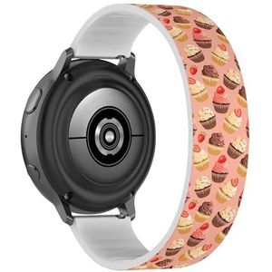 RYANUKA Solo Loop Band Compatibel met Samsung Galaxy Watch 6 / Classic, Galaxy Watch 5 / PRO, Galaxy Watch 4 Classic (Cupcakes On Roze) Rekbare Siliconen Band Strap Accessoire, Siliconen, Geen