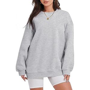 Dames schattige lichtgewicht sweatshirts met lange mouwen, ronde hals, oversized grafische hoodie, tops, losse blouses (Color : 02 light gray, Size : M)
