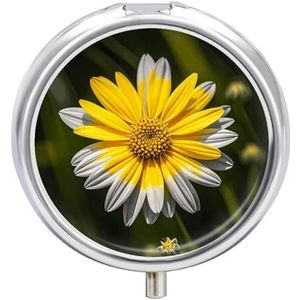 Geel Grijs Bloem Pil Doos Waterdichte Draagbare Geneeskunde Pil Case Vochtbestendige Metalen Reizen Pil Doos Met 3 Compartiment Geneeskunde Case