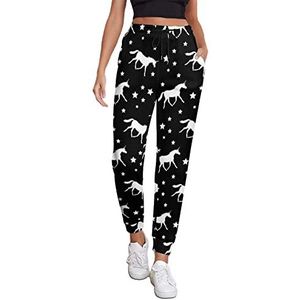 Witte Eenhoorn Silhouette Vrouwen Atletische Jogger Broek Sweatpant Lounge Broek Met Zak