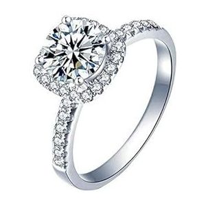 925 zilveren koppelring diamanten ring Moissanite kleine vierkante suikerring getextureerde sieraden (Color : Women's ring (1 carat), Size : 5)
