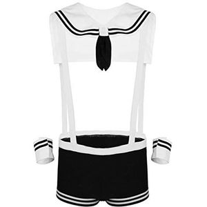 Mens Sexy Sailor Kostuum Overalls Cosplay Ondergoed Set Bretels Boxer met Kraag Manchetten Gay Halloween Kostuums voor Mannen