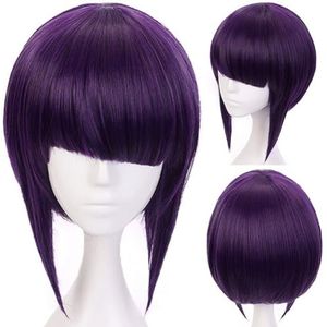 Paars Cosplay Pruik Synthetisch Haar Bob Pruiken Voor Meisjes Jongens Pruik Voor Anime Cartoon Kostuum Partij Pruik Voor Halloween Voor Kerstmis(12 Inch)