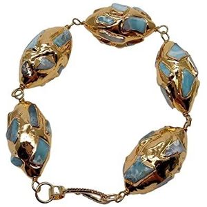 Armbanden Natuurlijke blauwe Larimar goudkleurige vormarmband etnische stijl handgemaakt for vrouwen (Color : Blue)