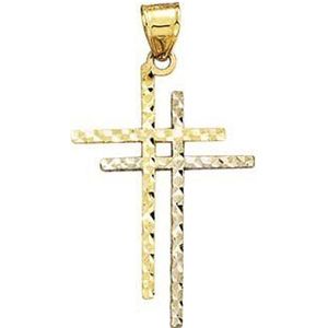 14ct Two Tone Gold FSparkle Cut Religieus Geloof Kruis Hanger Ketting Sieraden Geschenken Voor Vrouwen