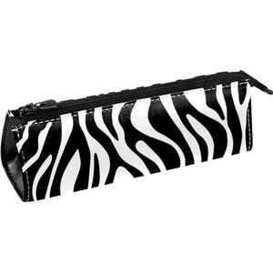 Zwart en Wit Zebra Print Pen Tas Briefpapier Pouch Potlood Tas Cosmetische Pouch Tas Compacte Rits Tas, Meerkleurig, 5.5 ×6 ×20CM/2.2x2.4x7.9 in, Tas Organizer