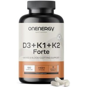 OnEnergy Vitamines D3 + K1 + K2 FORTE - 180 Plantaardige Capsules - Ondersteuning van Botten, Spieren en Immuunsysteem - Vitaminesynergie - Ondersteuning van Bloedstolling - 6-maandenvoorraad