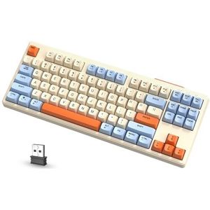 ATTACK SHARK FREEWOLF M87 80% Draadloos Gamingtoetsenbord, 87 Toetsen TKL RGB Mechanisch Gevoel SA PBT-Toetsenbord Bluetooth /2,4 Ghz Dubbele modus, 4000 mAh batterij voor Mac/Win - Romig Blauw