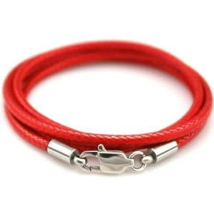 Zwart leer gewaxt touw choker/ketting roestvrij staal karabijn connector gesp koord DIY string voor hanger sieraden-rood1.5mm-70cm