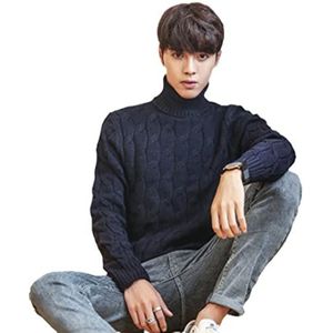 Wintertrui, Herentrui Dikke gebreide trui Wintertrui Heren Hoge hals Plus size Herenjassen(Blue,S)