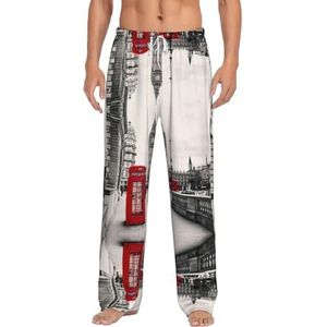 Rode Telefooncabine Londen Straat Mannen Lange Lounge Wear Broek Nachtkleding Pyjama Bodems Nachtkleding Met Zakken En Trekkoord, Wit, S