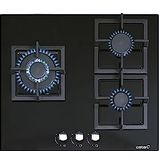 SCI 6021 BK - Gas Hob with 3 Burners - 1 Triple Crown - Prepared for Natural Gas Cooking - 59 cm Wide - Total Power 6.25 kW - Iron Gas Grills and Burners - Cata