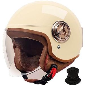Retro motorhelm,scooterhelm met vizier,open halve jethelm,bromfietshelm voor volwassen mannen en vrouwen DOT/ECE goedgekeurd C,M 56-57cm