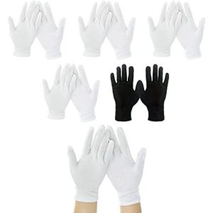 4 witte handschoenen + 1 zwarte handschoen voor eczeem, gevoelige droge geïrriteerde huid, nachtelijke handcrème lotion bescherming, dagelijks werk, 100% katoen, maat 22,9 cm (5 paar)