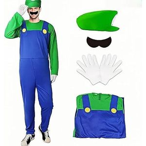 NIRANJAN Halloween kostuum Mario klassiek meisjes jongens kinderen volwassenen heren dames cosplay kostuum (M, volwassenen groen)