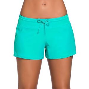 Ocean Plus Dames Badshorts Effen Kleuren Verstelbaar Trekkoord Watersport UV-bescherming Bikinibroek Boardshorts (L (NL 38-40), Groen)