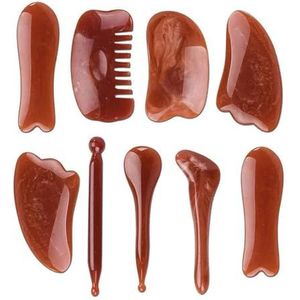 9PCS Hars Guasha Schrapen Massage Schraper Gezicht Hals Huid Massager Acupunctuur Gua Sha Board Gezicht Oog CarMassage Tool (Color : Jade Green)