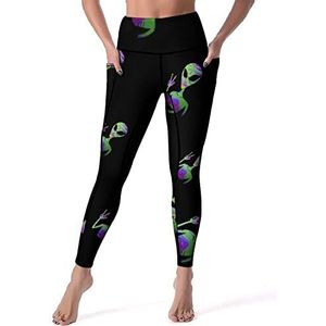 Tie Dye Alien yogabroek voor dames, hoge taille, buikcontrole, workout, hardlopen, leggings, L