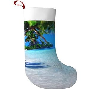 RRSZCC Tropisch Wit Zand Strand En Oceaan Print Kerst Kousen Xmas Kousen Manchet Kousen Voor Trappen Open haard Opknoping Xmas Home Decor