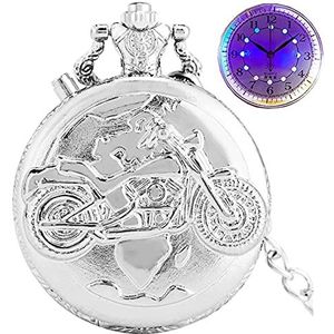 Retro Motorcycle Pattern Quartz Pocket Watch, Luminous LED Flash Motorbike Pendant Fob Watch Chain Steampunk Ketting Hanger Geschenken Voor Heren Jongens (Color : B)