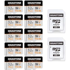 [10x High Endurance] GIGASTONE 32GB 10-pack MLC micro SD geheugenkaart, 4K Video-opname, Veiligheidscamera, Streepjescamera, 95/50 MB/s lees- en schrijfsnelheid, U3 V30 [5 jaar gratis gegevensherstel]