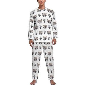 Reccoon Paw Print Zachte Heren Pyjama Set Comfortabele Lange Mouw Loungewear Top En Broek Geschenken S