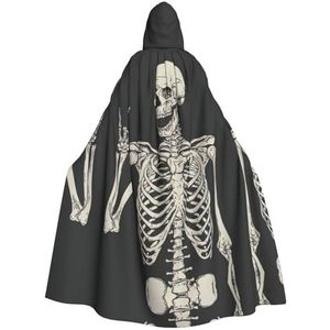 WURTON Skull Rock Roll Skelet Bone Carnaval Cape met capuchon voor volwassenen, heks en vampier cosplay kostuum, mantel, geschikt voor carnavalsfeesten