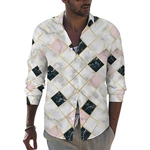 Marmer Luxe Geometrisch Patroon Heren Revers Lange Mouw Shirt Button Down Print Blouse Zomer Pocket Tees Tops 6XL