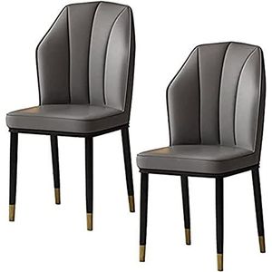 GEIRONV Eetkamerstoel set van 2, PU lederen keuken woonkamer lounge toonbank stoelen waterdicht met metalen poten zijstoel Eetstoelen (Color : Gris, Size : 92 * 46 * 43cm)