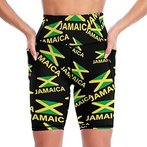 Jamaica Flag Yoga-bikershorts voor dames, hoge taille, trainingsbroek met zakken