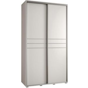 MEBLE KRYSPOL Davos 10 130 Kledingkast met twee schuifdeuren voor slaapkamer - Moderne opbergkast, kledingroede en planken - 235,2x130x45 cm - Wit Wit Zilver