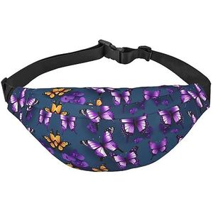 Waterdichte polyester heuptas met - lichtgewicht en duurzame crossbody-tas voor mannen en vrouwen vogel in paarse lavendel bloemen, Mooie paarse vlinder, Eén maat