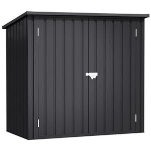 Wasabi Stark Tuinhuis voor buiten, 1200 liter, 147 x 86 x 134 cm, dubbele deur met scharnier, pensluiting, metalen kast, opbergbox, antracietgrijs
