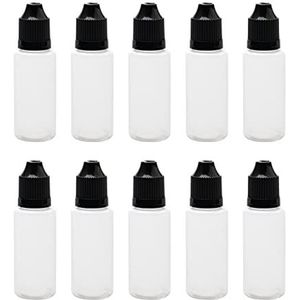 10x Zwarte Plastic Lege Squeezable 20ml Druppelaar Flessen Oog Vloeibare Ejuice Lege Druppelaar (Fles+Tip Cap+Cap)