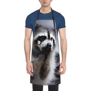 ZhaoYuGoods Ocean Dieren lamantijnschorten met zakken voor vrouwen en mannen, stijlvolle kookschorten voor keuken, tuinieren, salon, ideale print schort, Schattige wasbeer, Eén maat