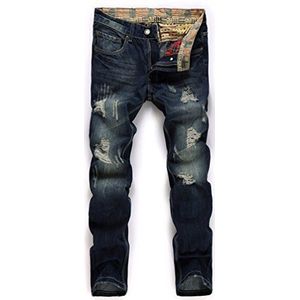 Vintage Straight Leg Heren Jeans, 2018 TieNew Distressed Jeans, Regular Taille Maat Casual Slim Fit Destroyed Jeans, Retro Jeans voor heren, blauw, B33